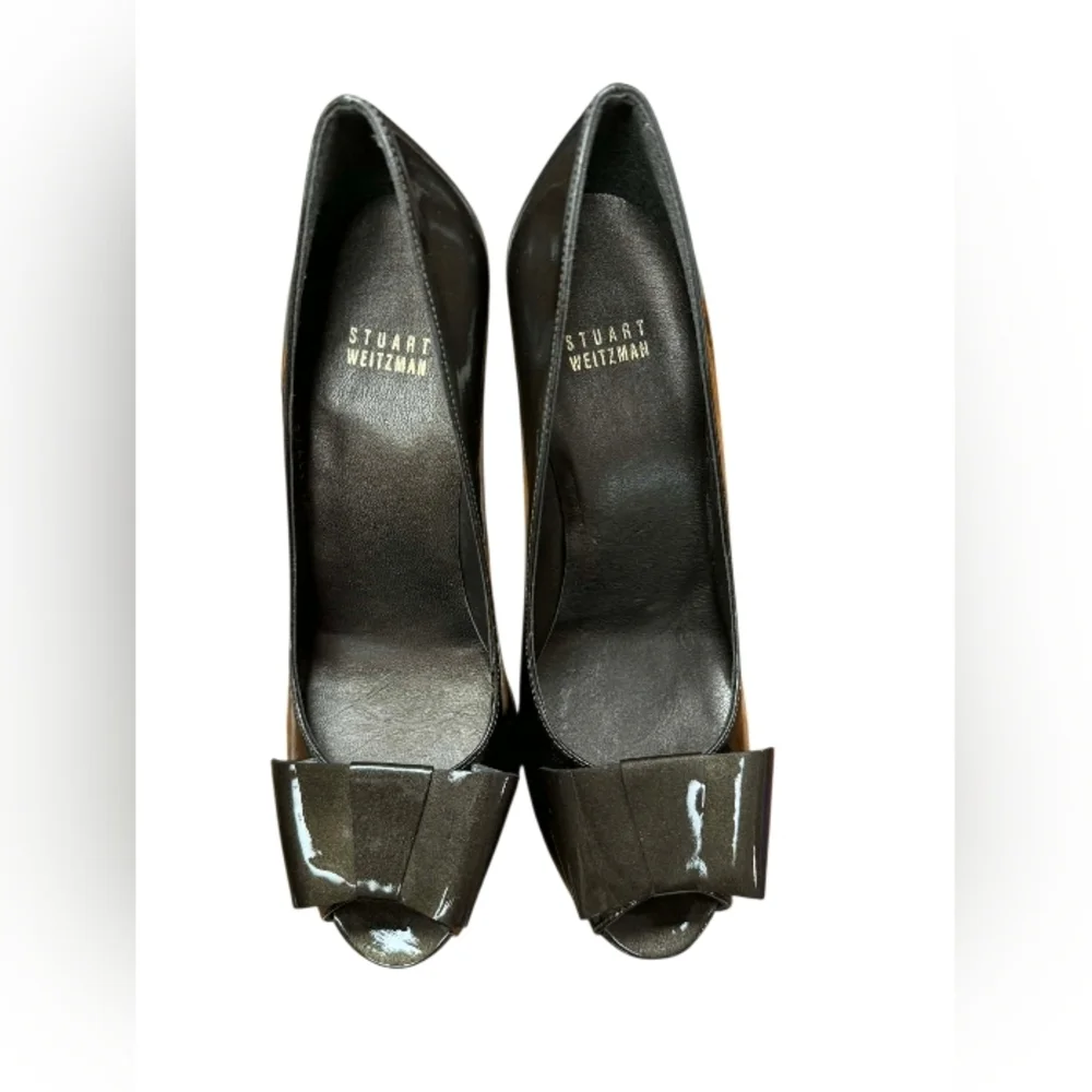 Stuart Weitzman NWT Bowright Heels Rock Quasar Brown/Gold Sparkle Size 8M - Picture 7 of 9
